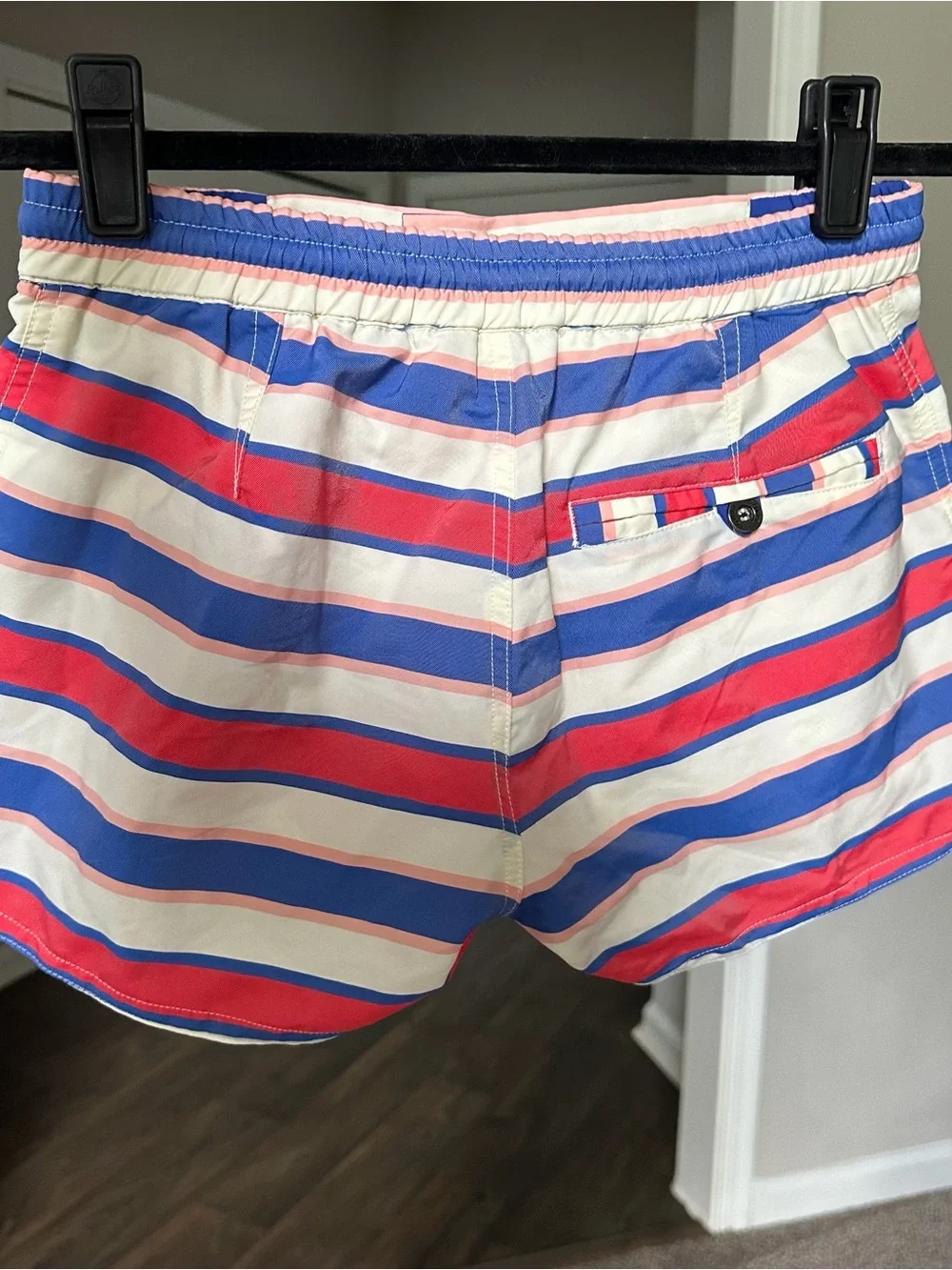 Parke & Ronen Pink, Blue & White Striped Swim Trunks Men’s XS Swimsuit
